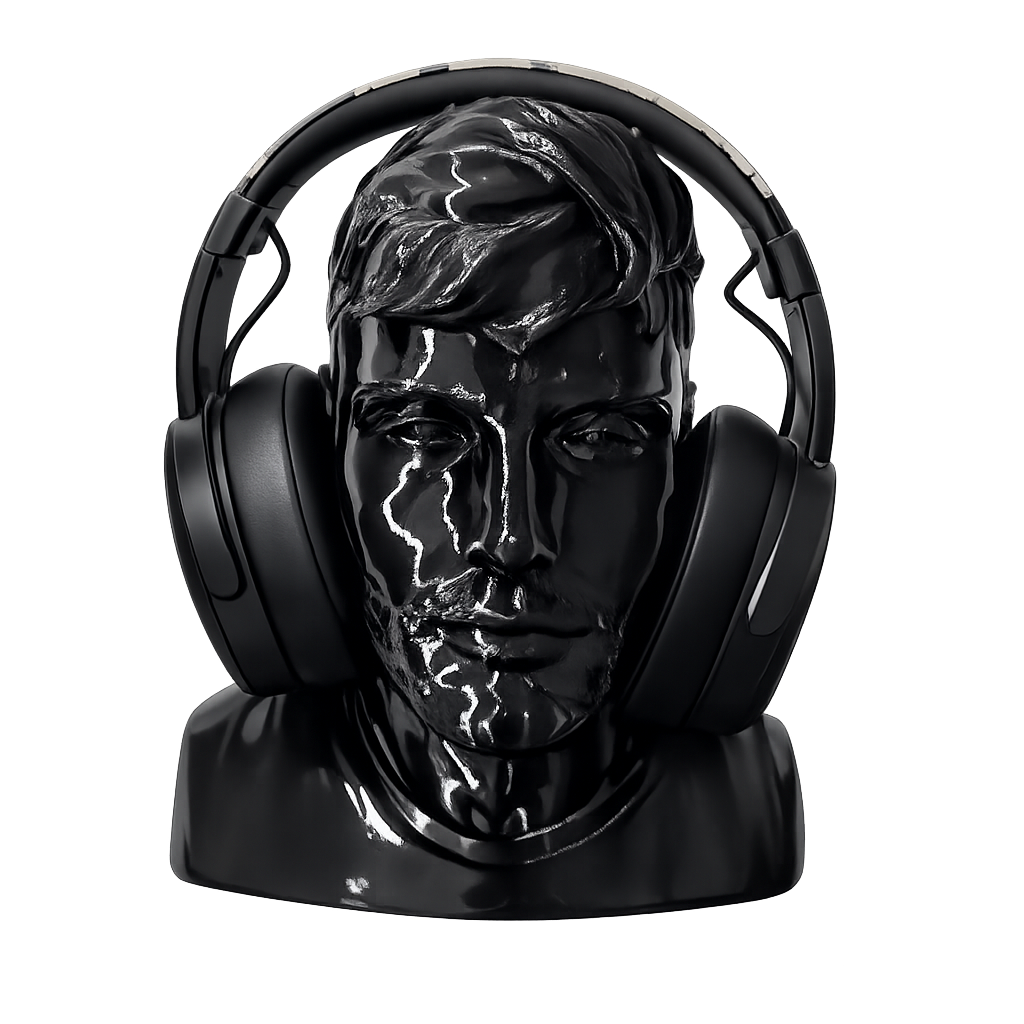 Busto 3D personalizado sem pintura, ideal para suporte de fone ou headset.